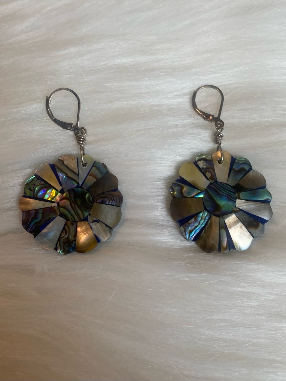🍀VTG 925 Abalone Shell Floral Drop Earrings